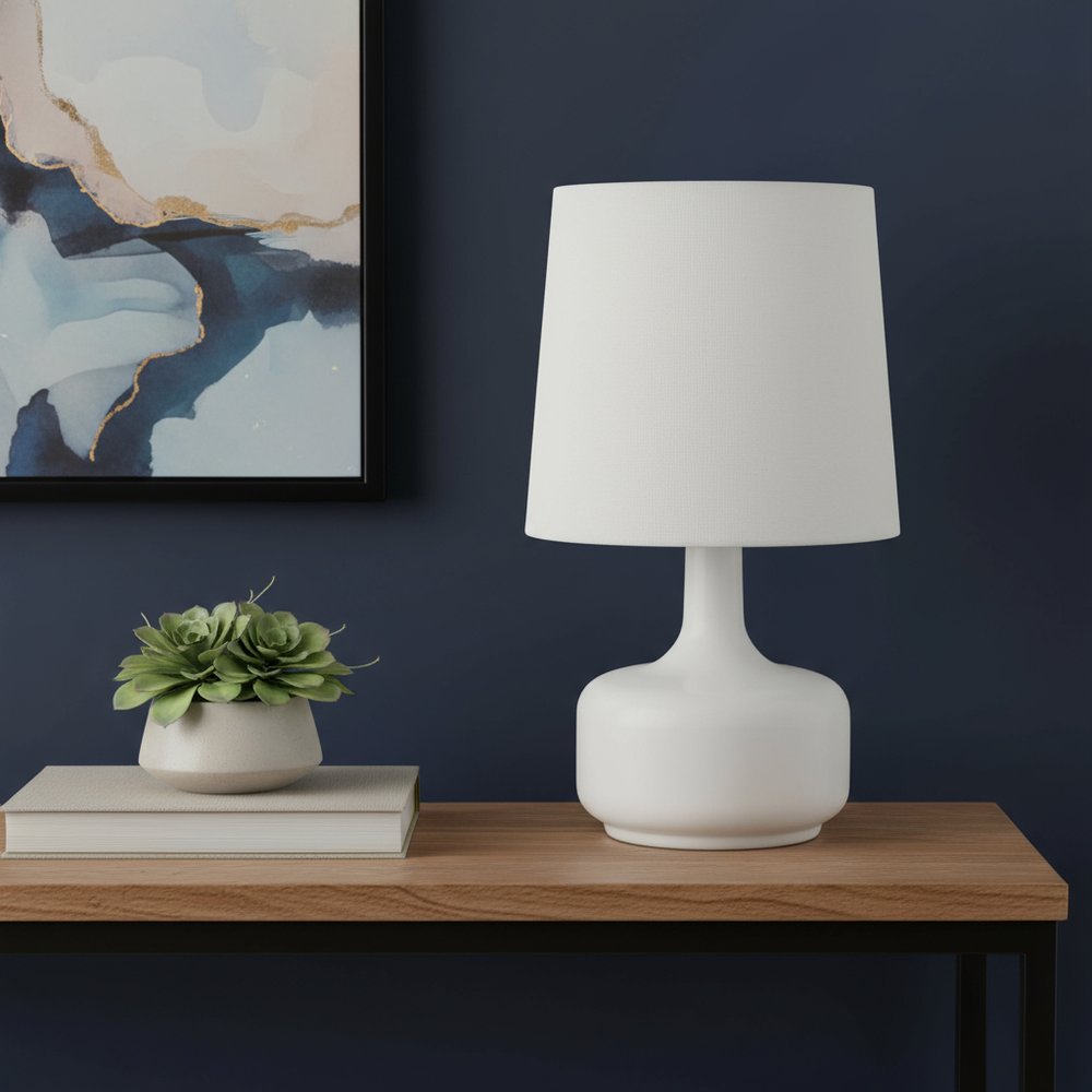 17" Blue Metal Bedside Table Lamp With White Shade