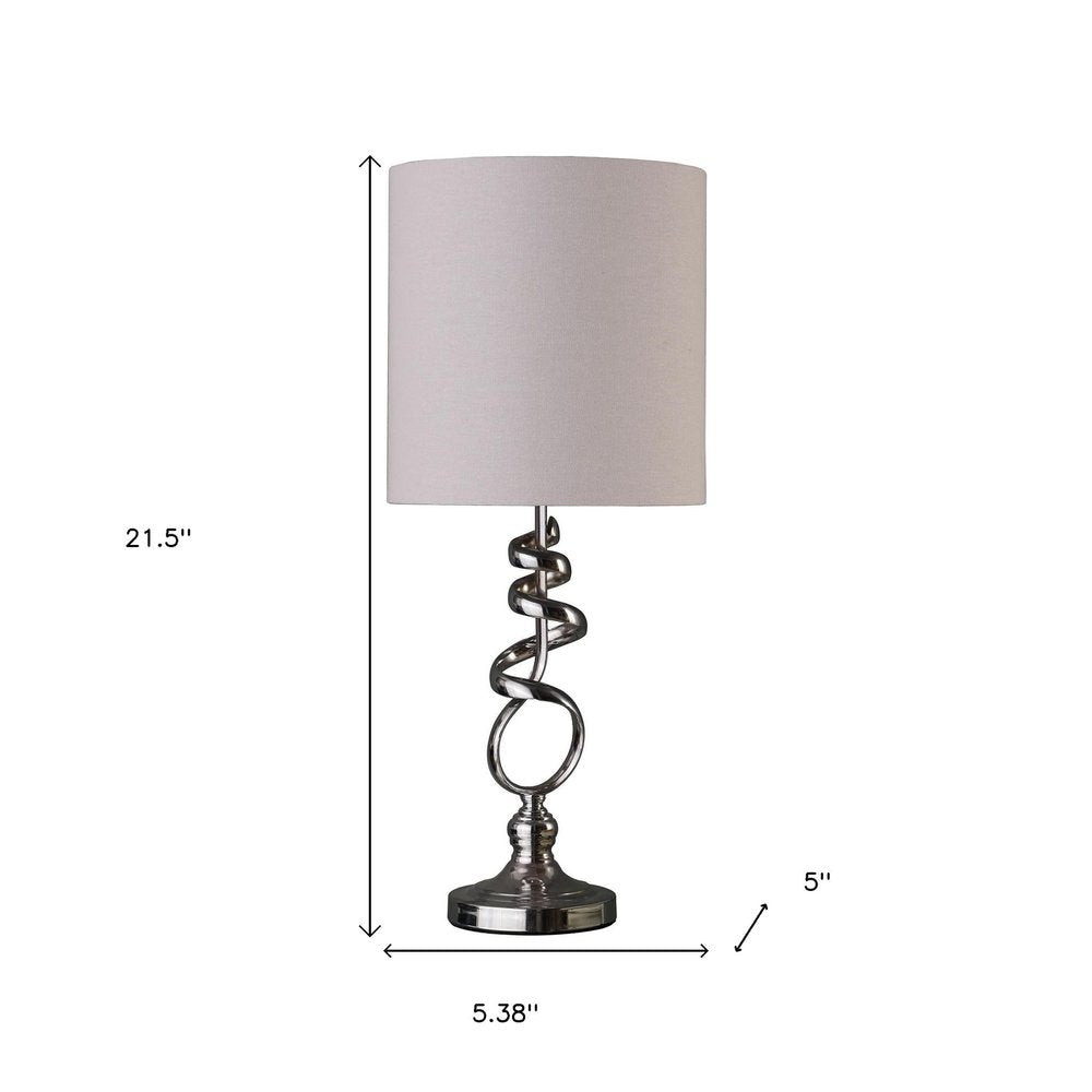 22" Nickel Bedside Table Lamp With Off White Drum Shade