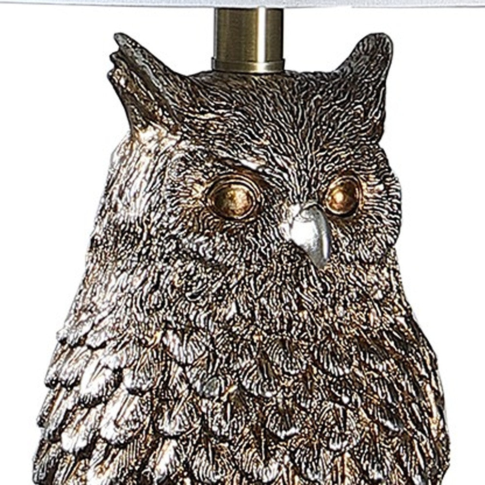 28” Antiqued Silver Resin Owl Table or Desk Lamp