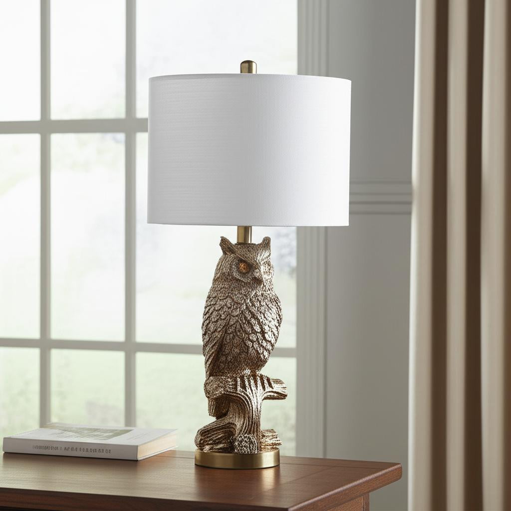 28” Antiqued Silver Resin Owl Table or Desk Lamp