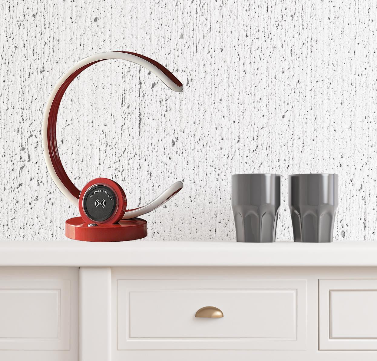 13" Red Contempo C Shape LED with USB Desk or Table Lamp