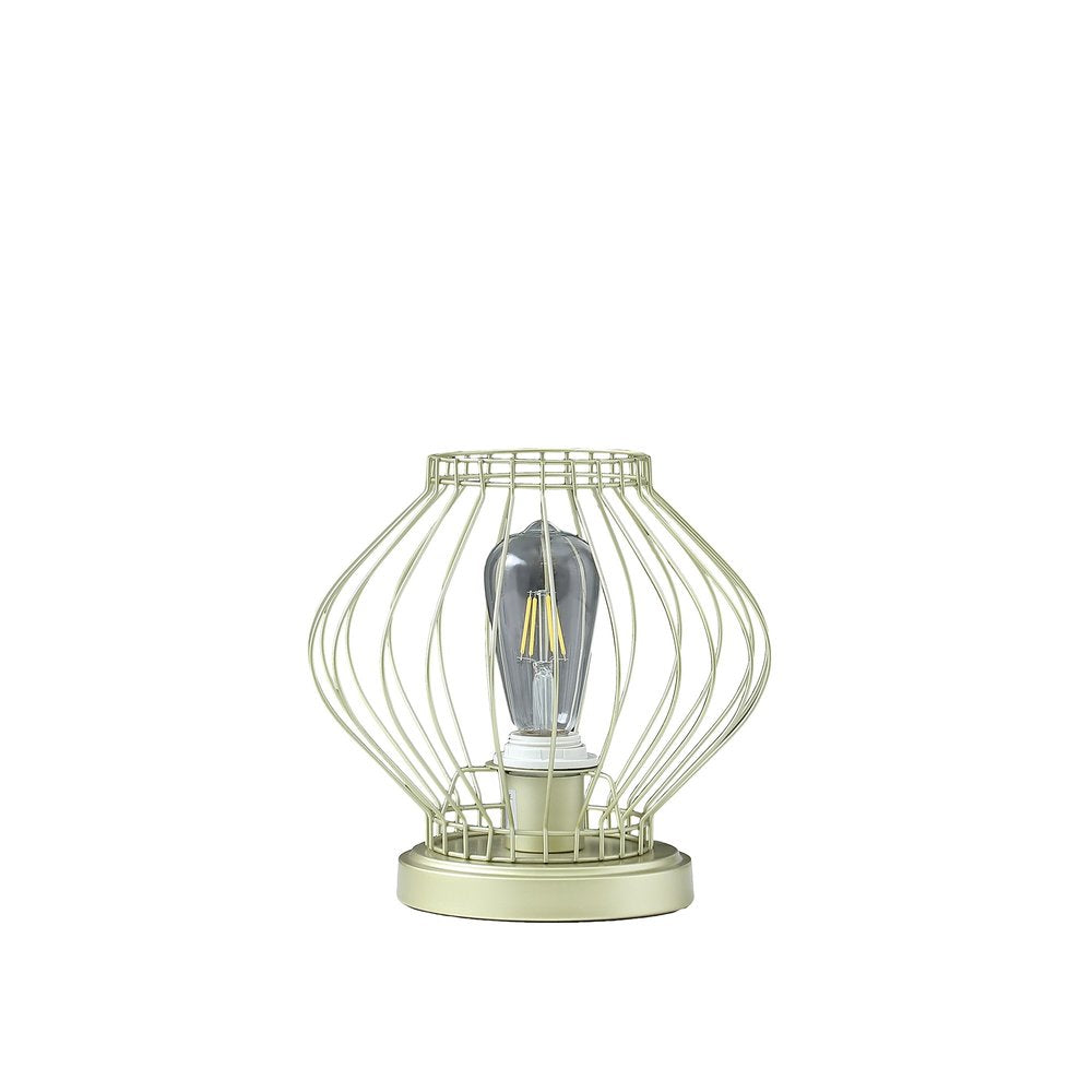 10" Gold Bedside Table Lamp With Gold Cage Shade