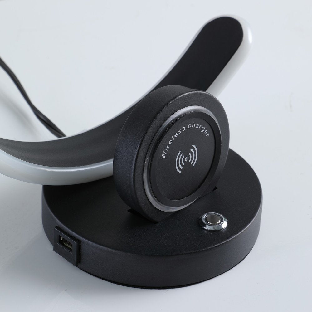 13" Black Contempo Shape LED with USB Desk or Table Lamp