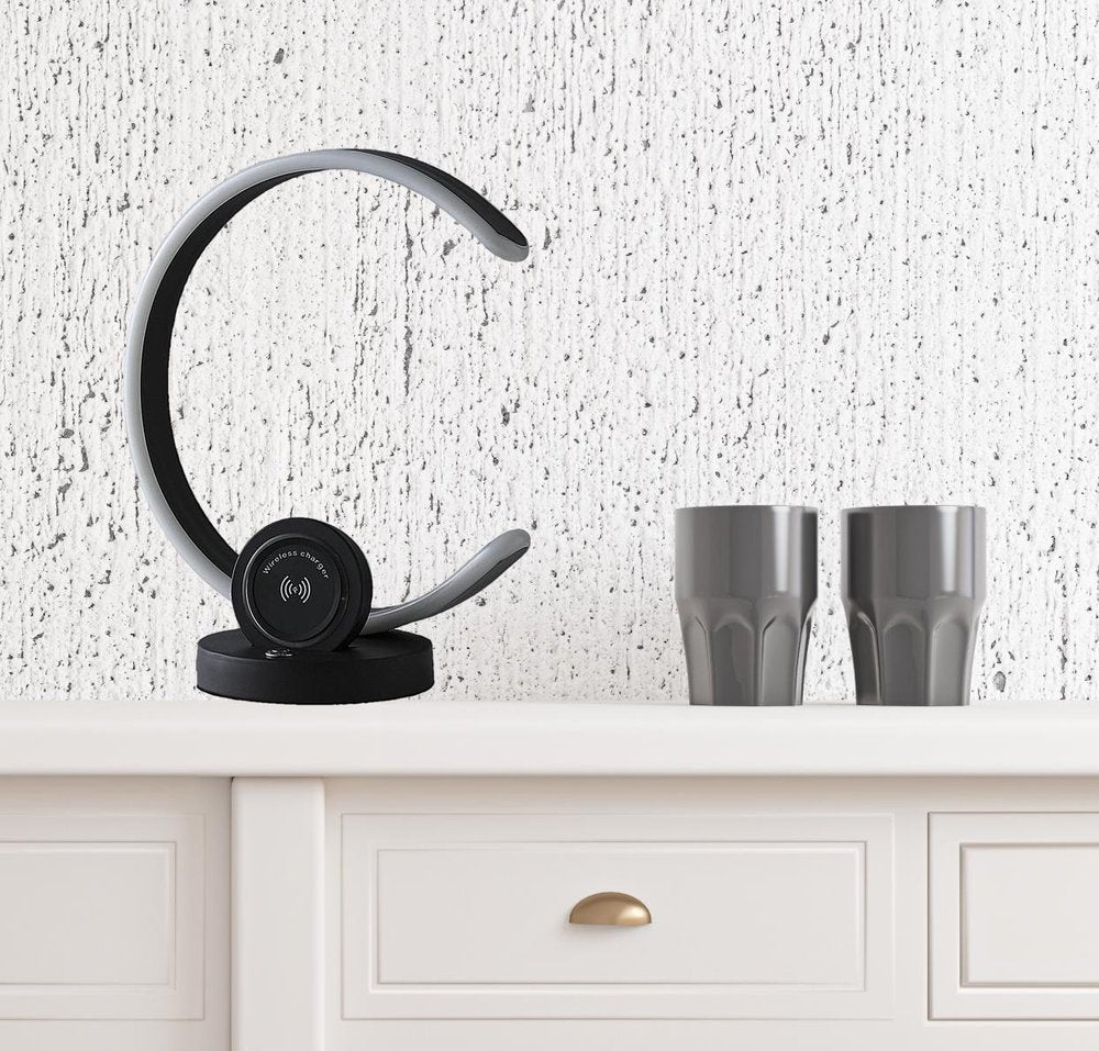 13" Black Contempo Shape LED with USB Desk or Table Lamp
