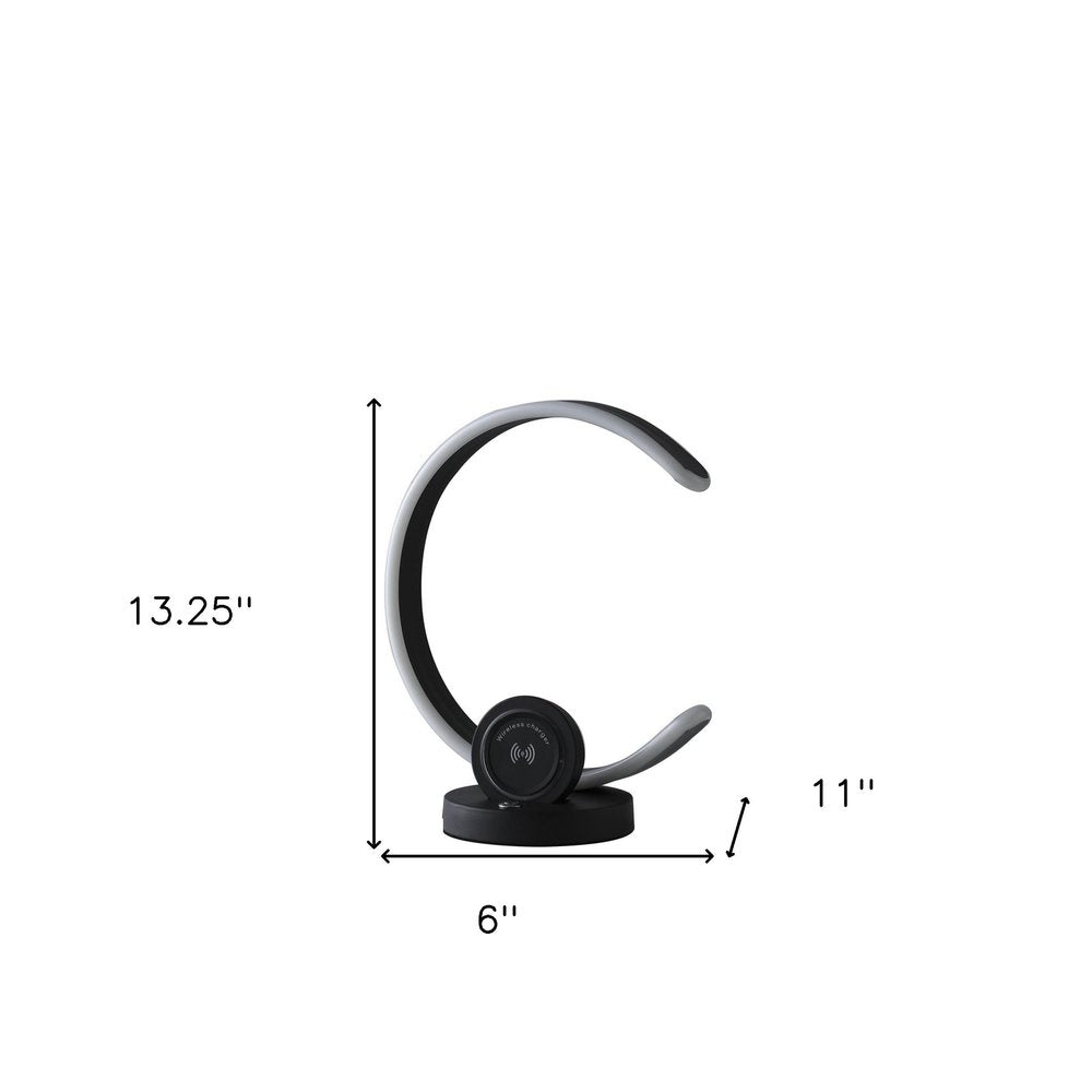 13" Black Contempo Shape LED with USB Desk or Table Lamp