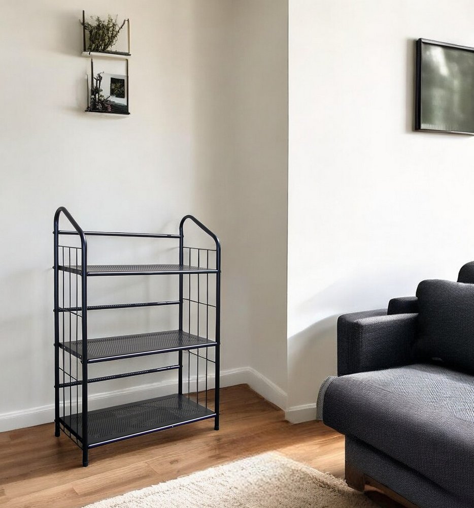 37" Black Metal Three Tier Bookcase