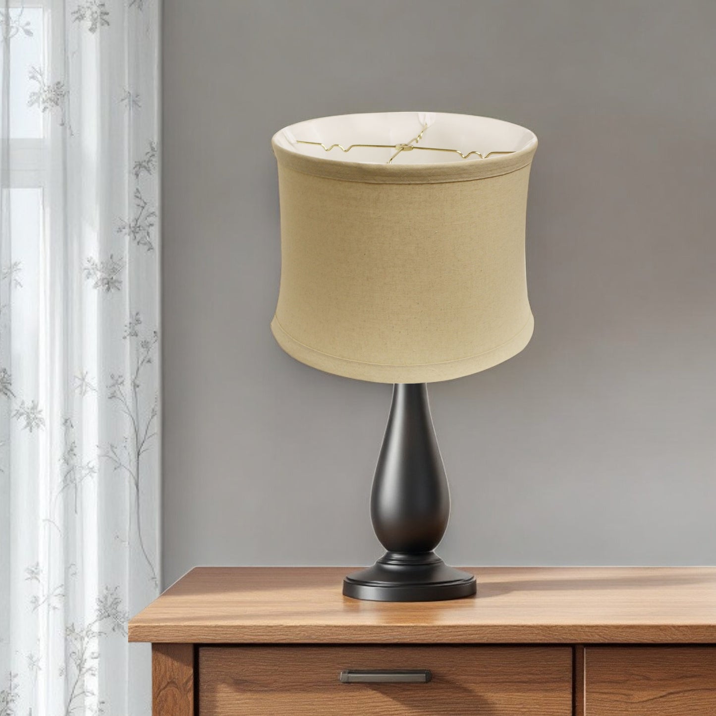 15" Rosewood Drum Trimmed Linen Lampshade