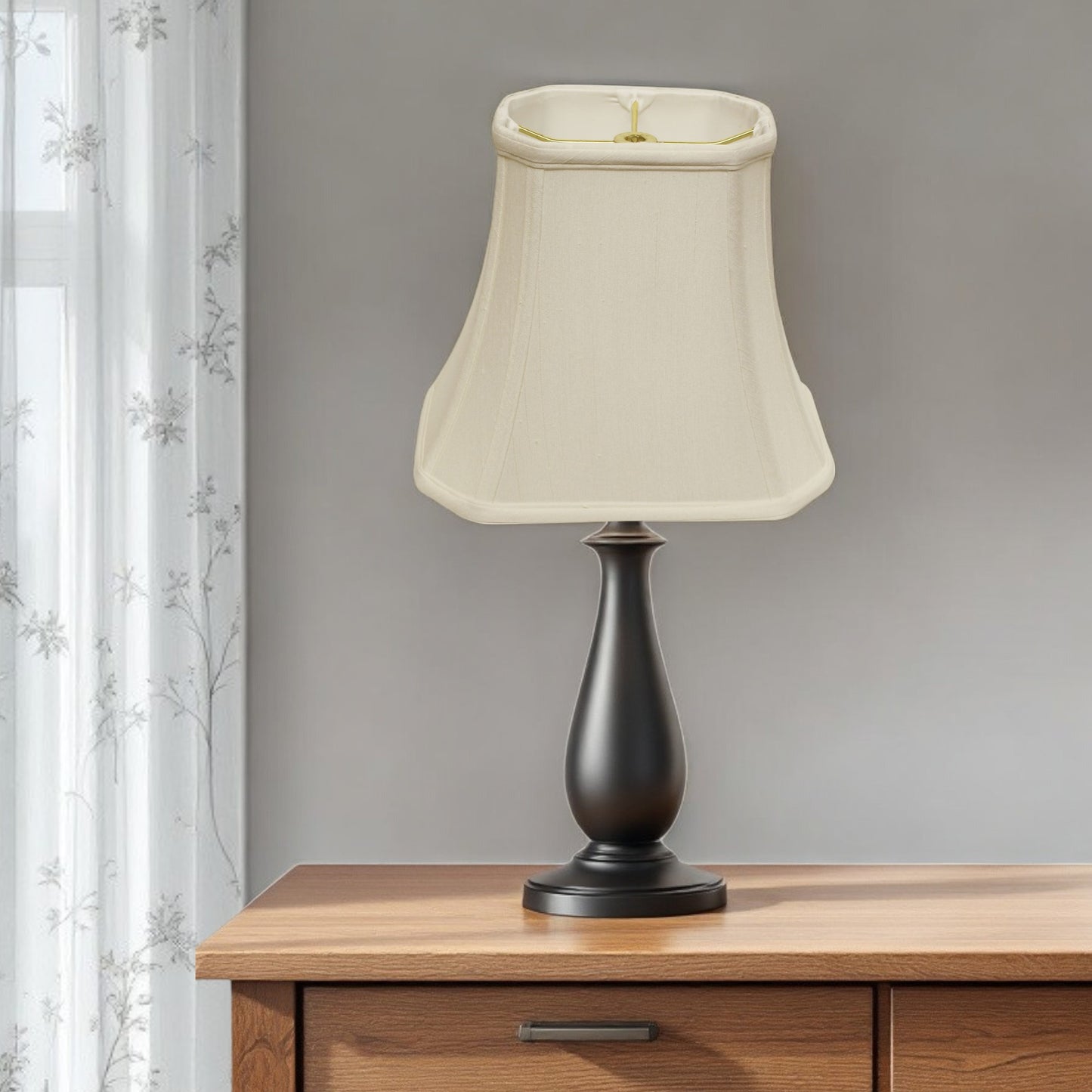 16" White Slanted Rectange Bell Monay Shantung Lampshade