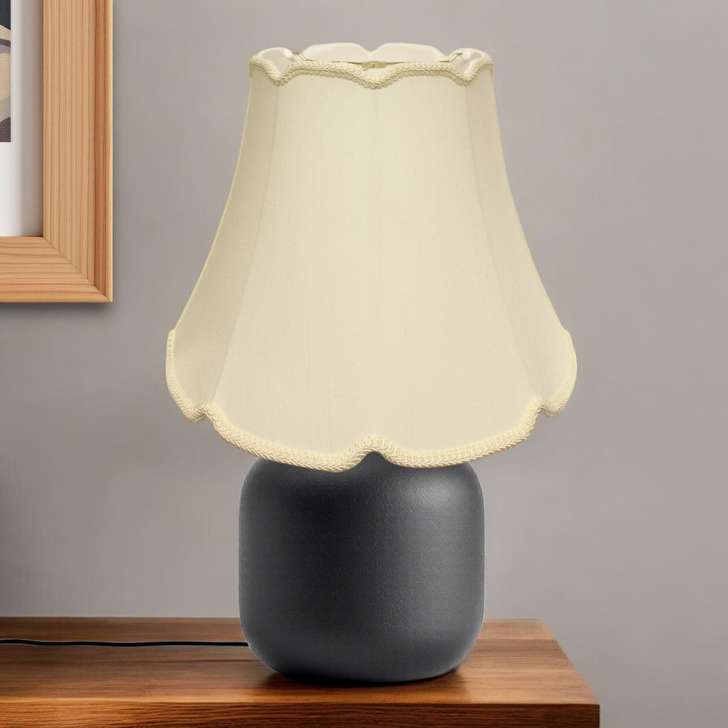 14" Ivory Empire Slanted Cylinder Scroll Edge Silk Lampshade