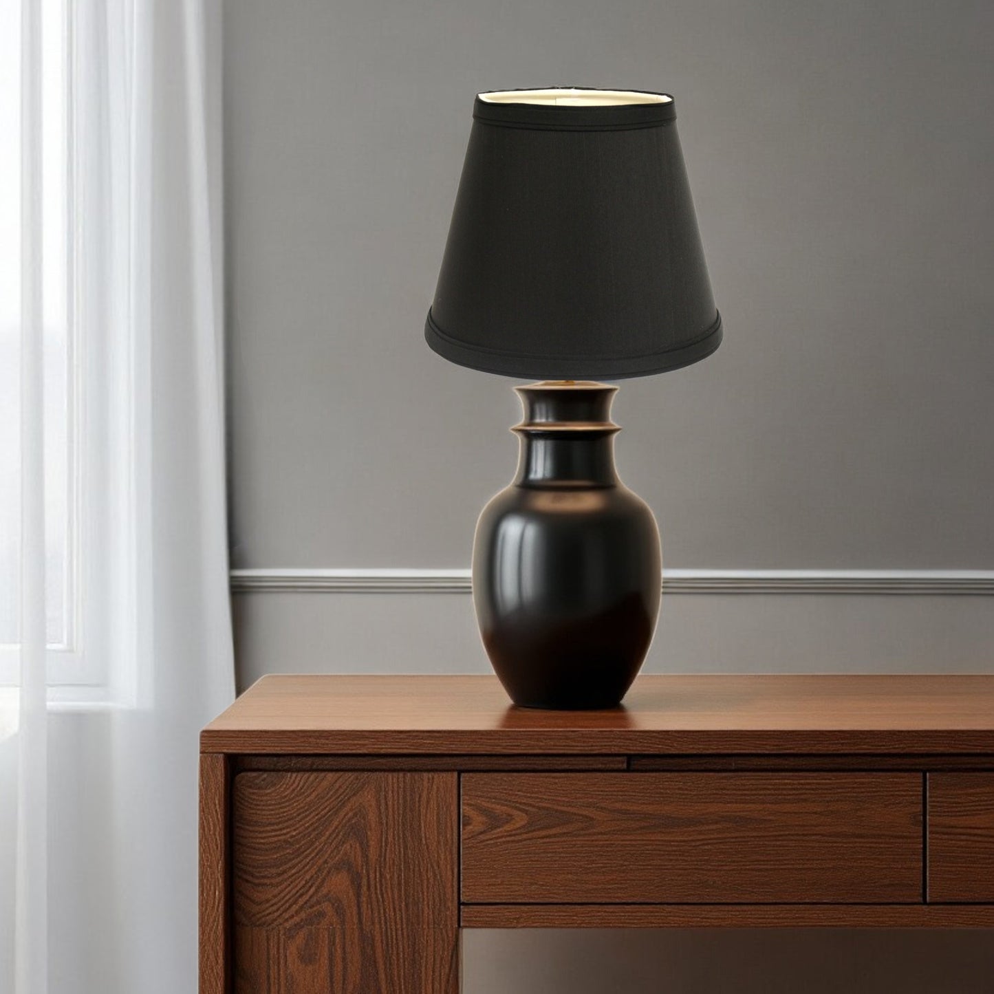 12" Black with White Empire Hardback Slanted Shantung Lampshade
