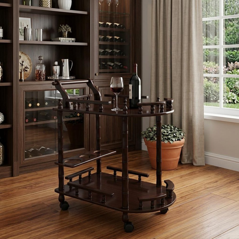 24" Dark Brown Rolling Bar Cart