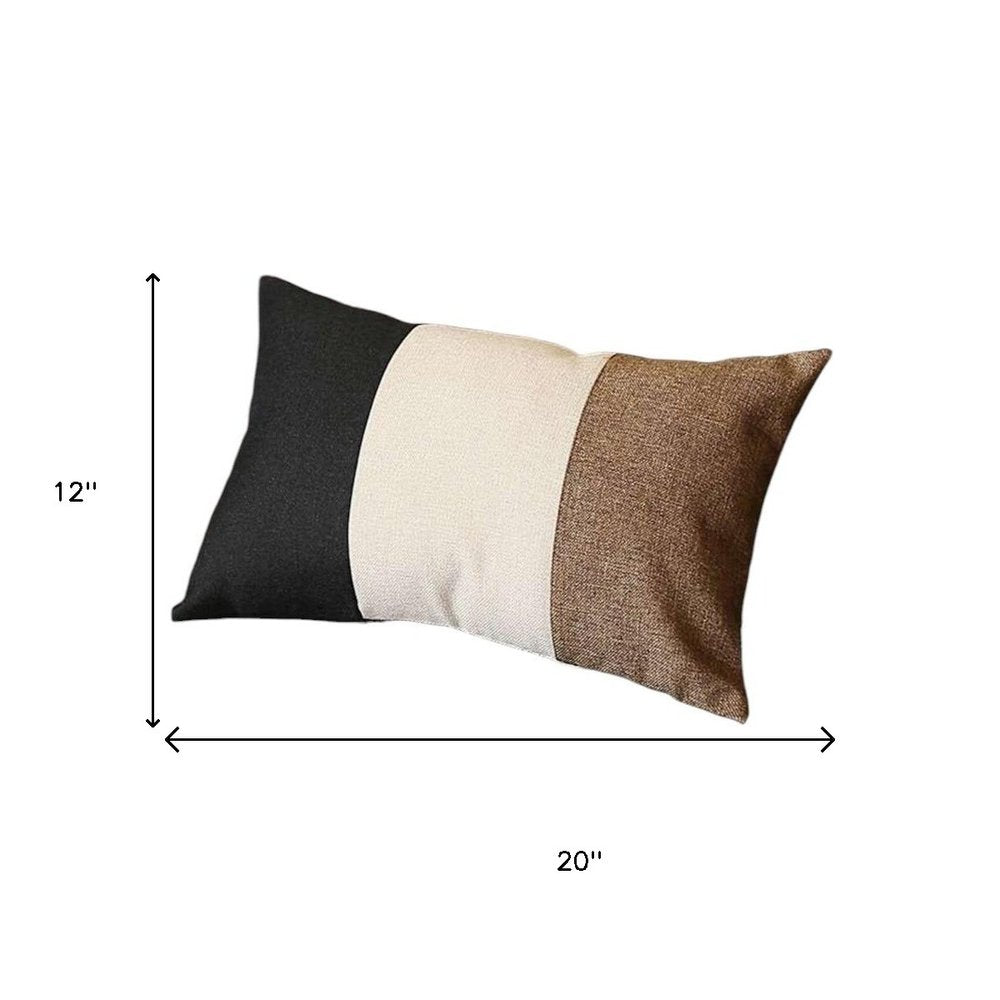 12" X 20" Black And Brown Geometric Zippered Handmade Polyester Lumbar Pillow Cover