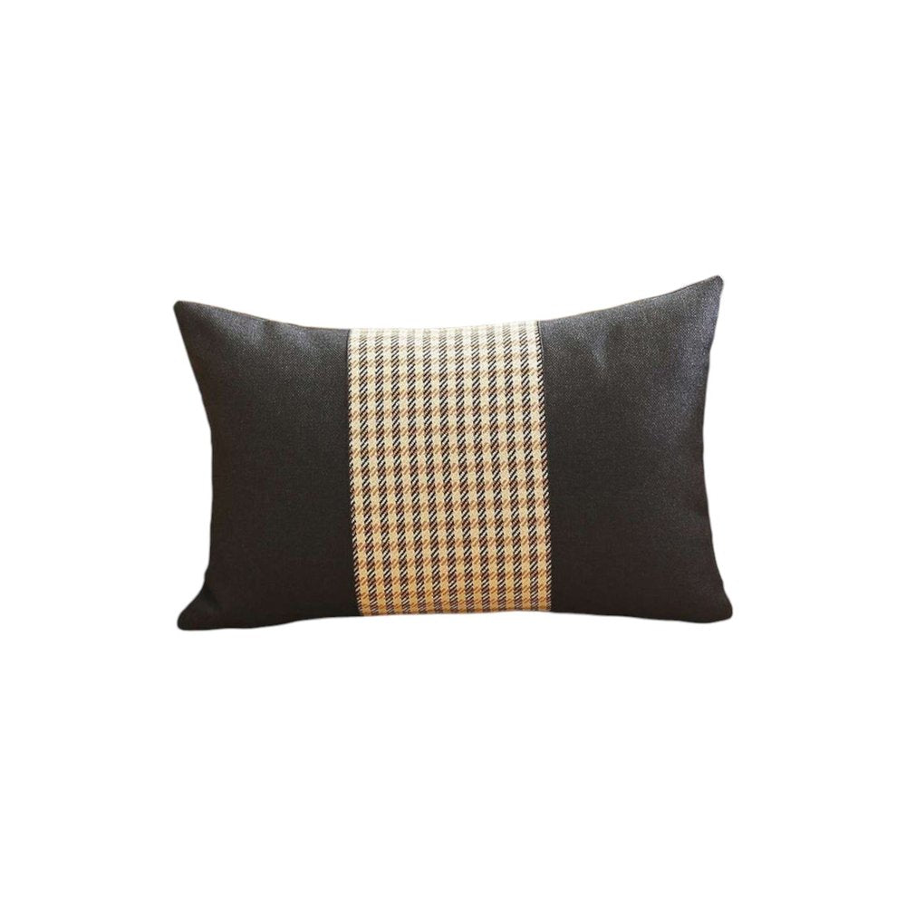 12" X 20" Black And Brown Houndstooth Zippered Handmade Polyester Lumbar Pillow Cover