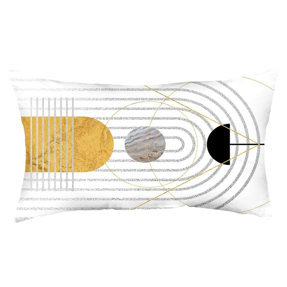 12" X 20" Black And Yellow Abstract Zippered Handmade Polyester Lumbar Pillow Cover