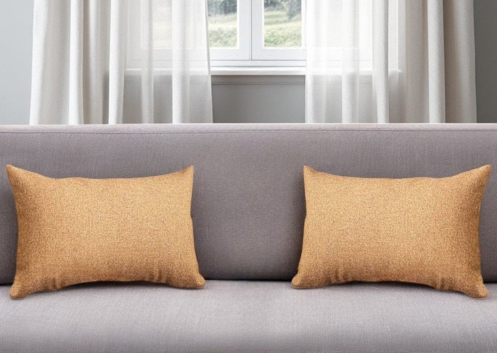 Set of Two 12" X 20" Brown Fabric Lumbar Throw Pillows