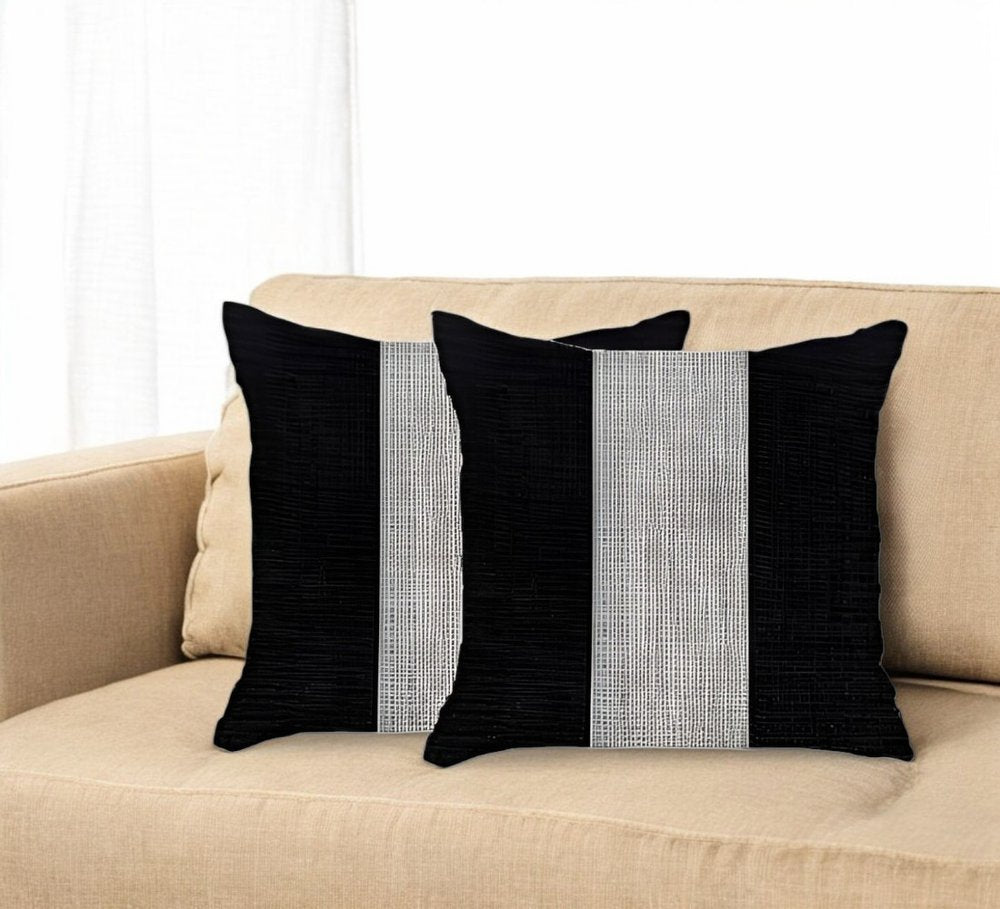 Set Of Two 18" X 18" Grey And Black Geometric Zippered Handmade Polyester Throw Pillow
