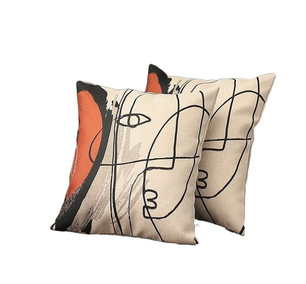 Set of Two 18" Gray And Black Abstract Fabric Throw Pillows
