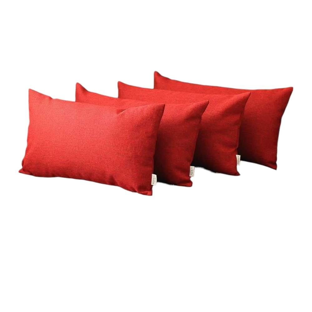 Set of Four 12" X 20" Red Fabrc Lumbar Throw Pillows