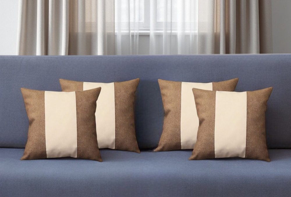 Set of Four 18" Brown and Ivory Color Block Fabric Throw Pillows