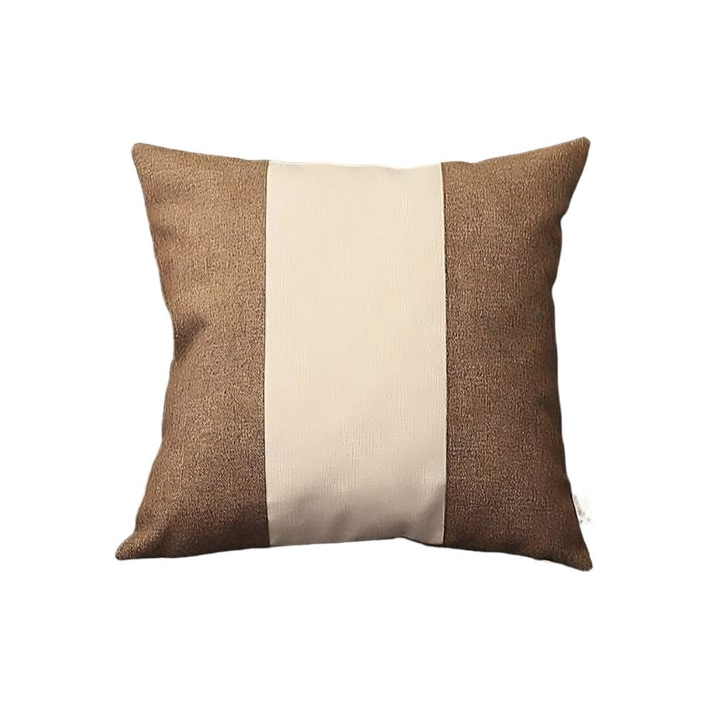 Set of Four 18" Brown and Ivory Color Block Fabric Throw Pillows