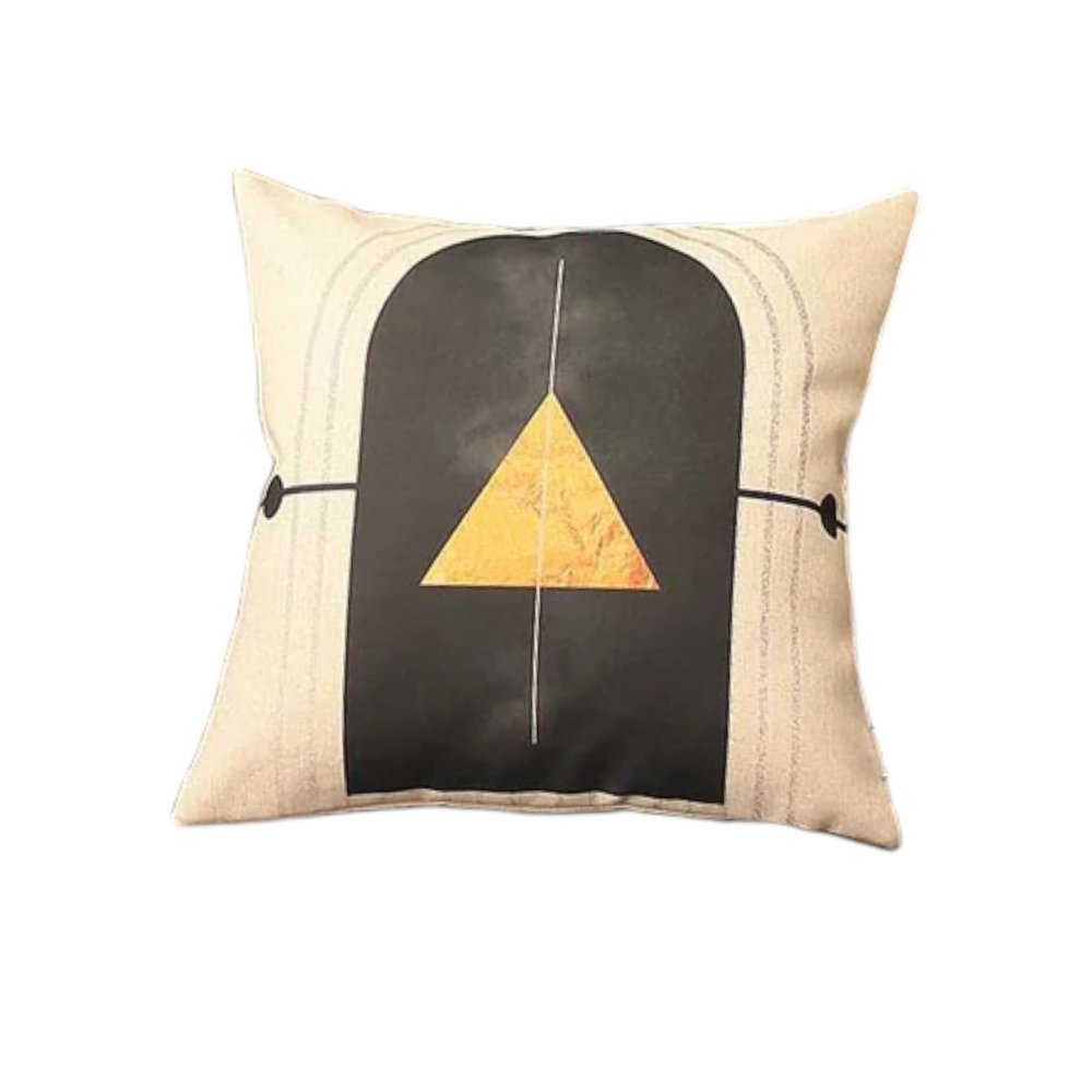 Set of Four 18" Ivory Black and Gold Geometric Fabric Throw Pillows
