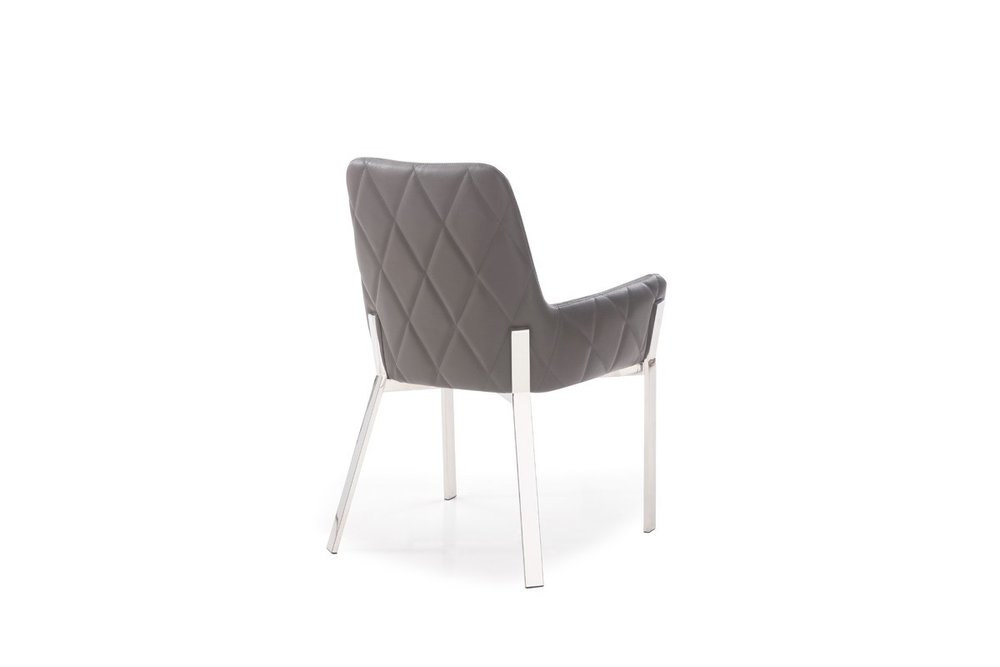 Gray and Silver Upholstered Faux Leather Dining Arm Chair
