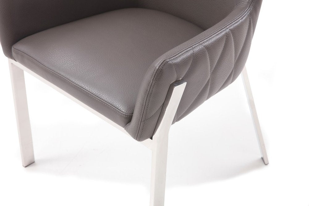 Gray and Silver Upholstered Faux Leather Dining Arm Chair