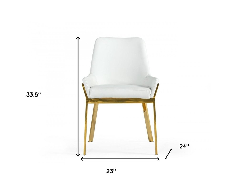 White and Gold Upholstered Faux Leather Dining Arm Chair