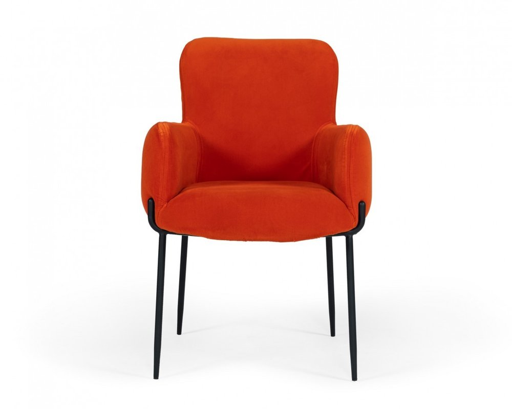 Orange and Black Upholstered Fabric Dining Arm Chair