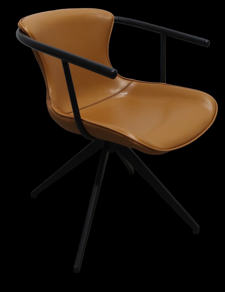 Camel and Black Upholstered Faux Leather Dining Arm Chair