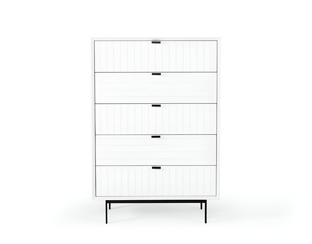 30" White Solid Wood Five Drawer Dresser