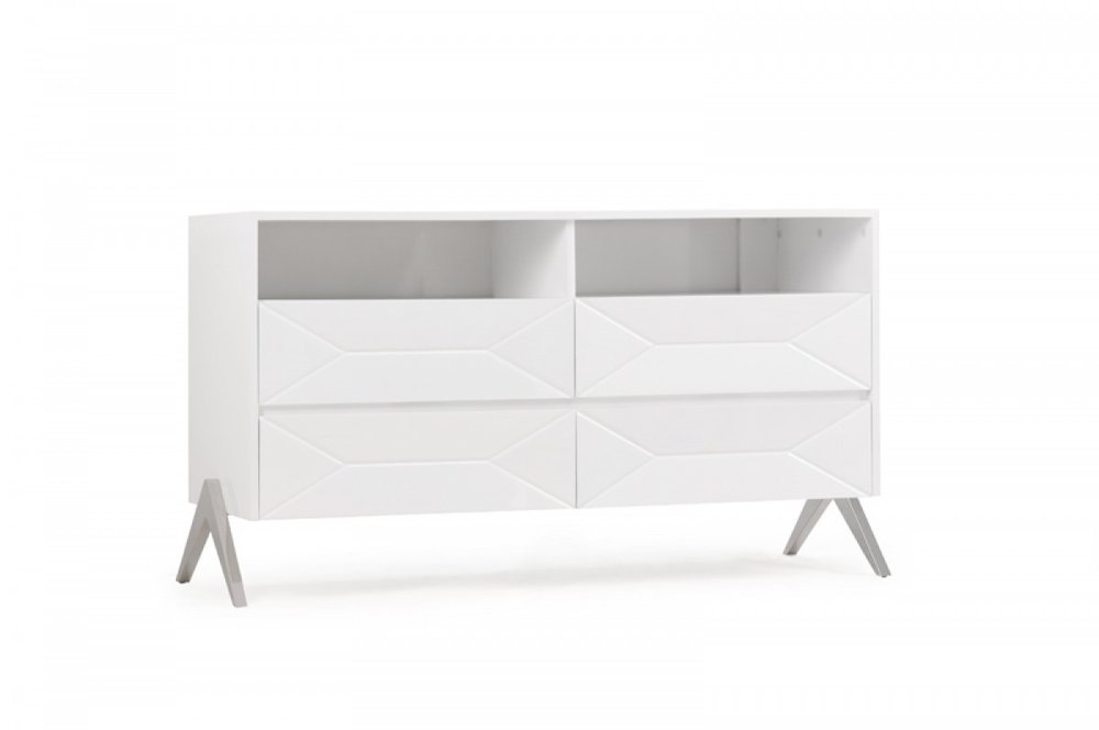 61" White Manufactured Wood Four Drawer Double Dresser