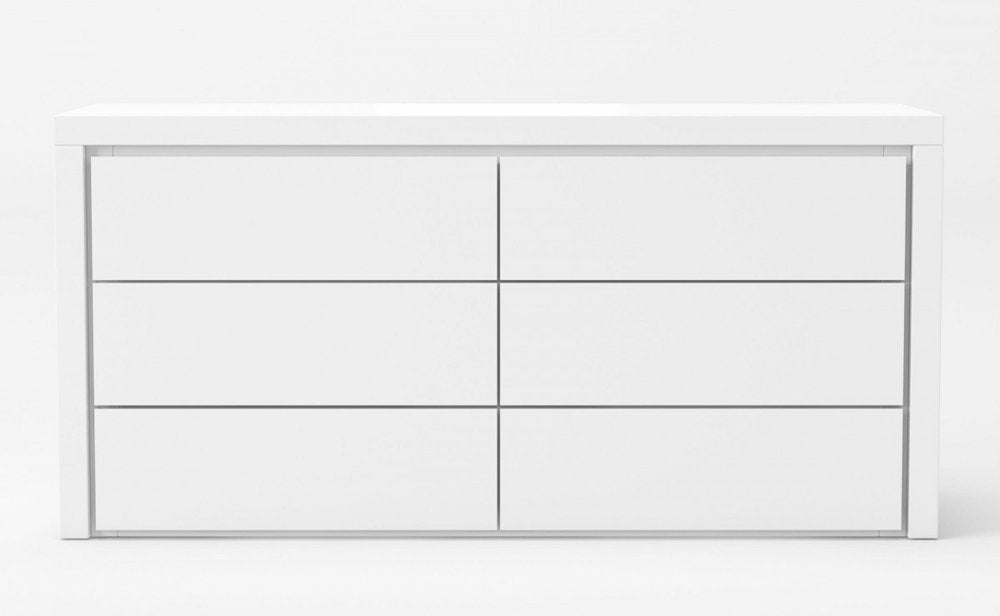 62" White Manufactured Wood Six Drawer Double Dresser