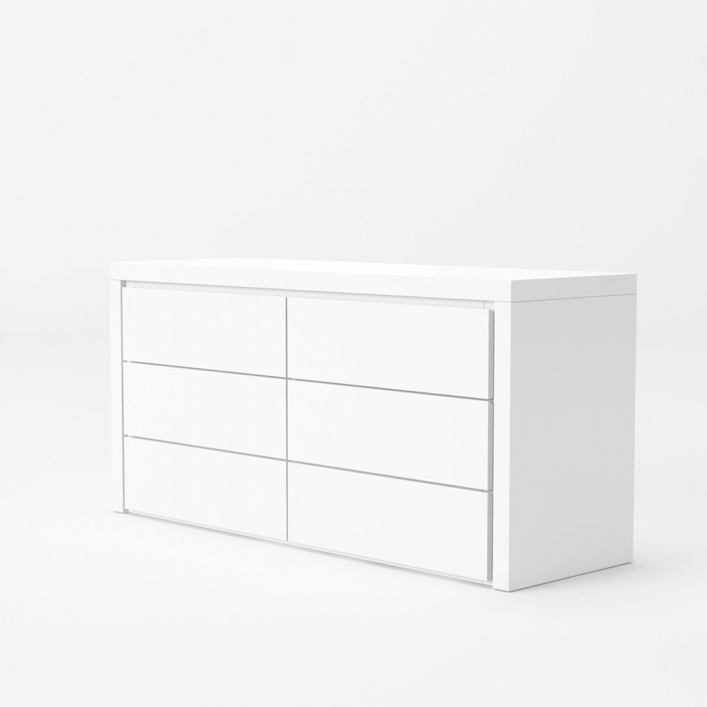 62" White Manufactured Wood Six Drawer Double Dresser