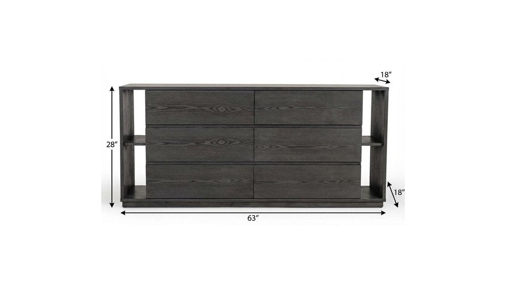 63" Gray Solid Wood Six Drawer Double Dresser