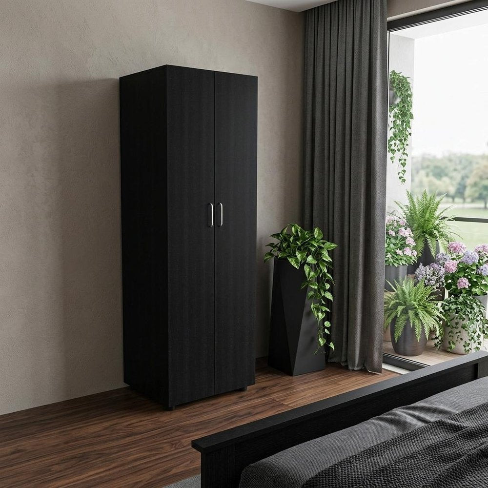 71" Black Wood Two Door Combo Dresser