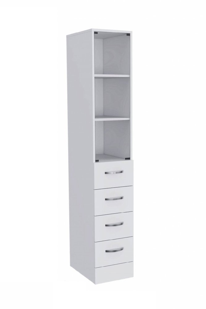 White Bathroom Storage Cabinet with Glass Door and Sliding Drawers