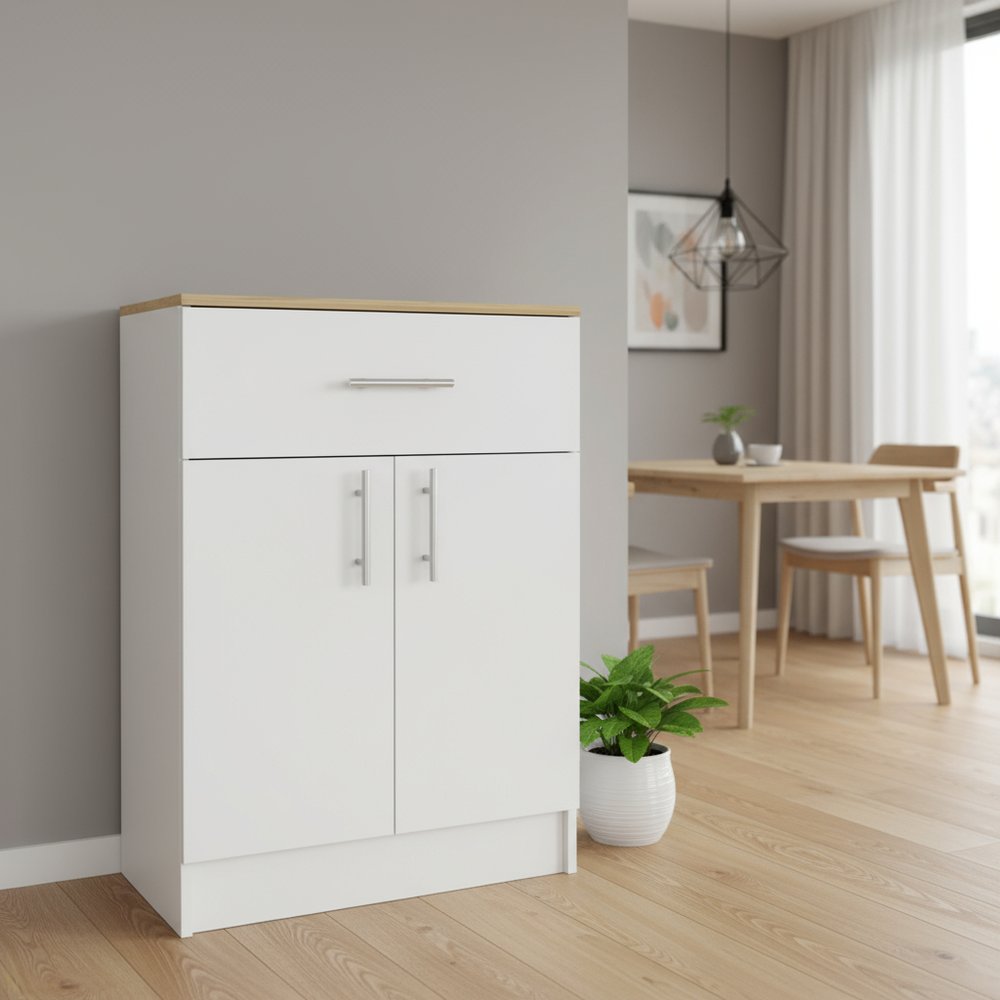 34" Light Oak and White Pantry Cabinet