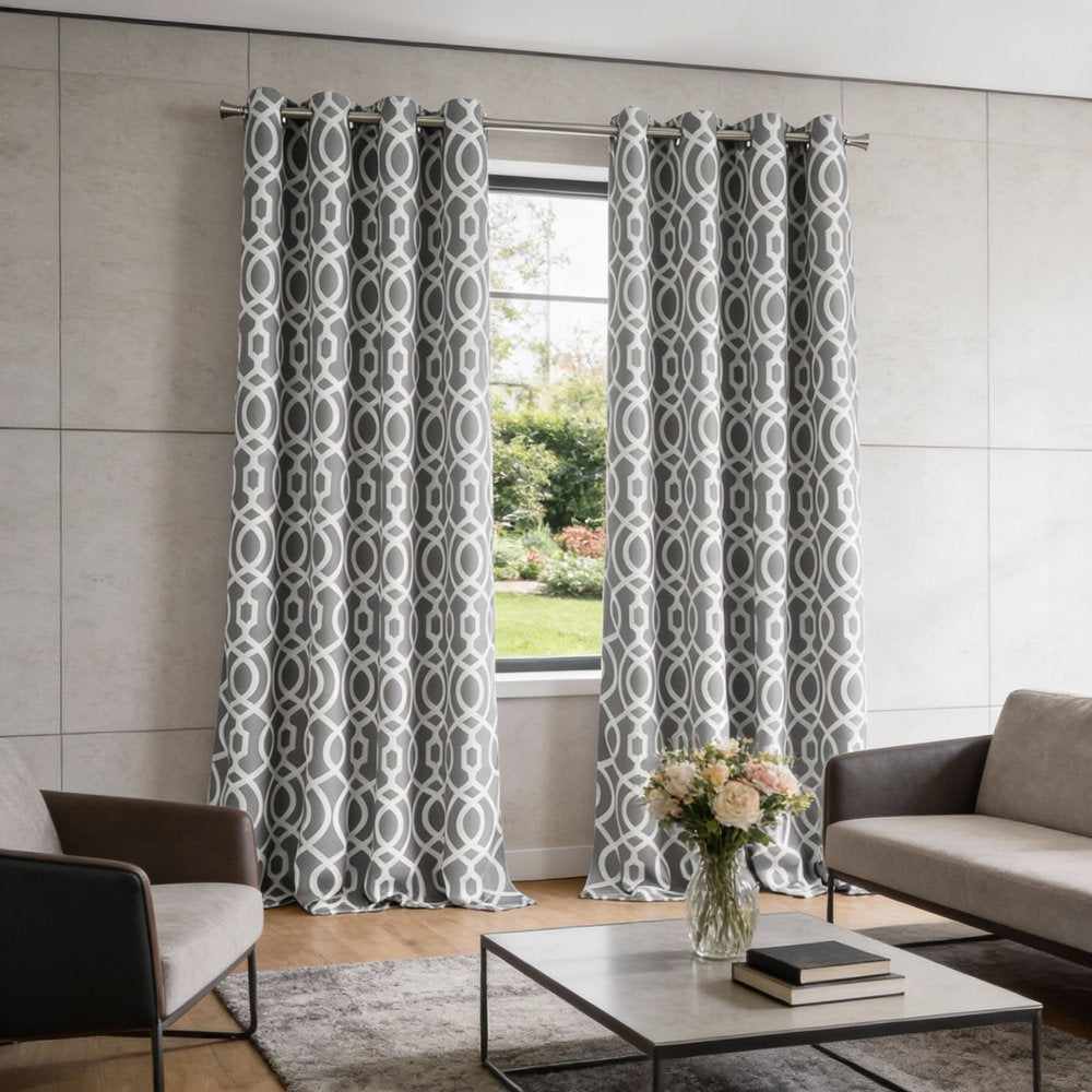 84" Gray Trellis Black Out Window Curtain Panel