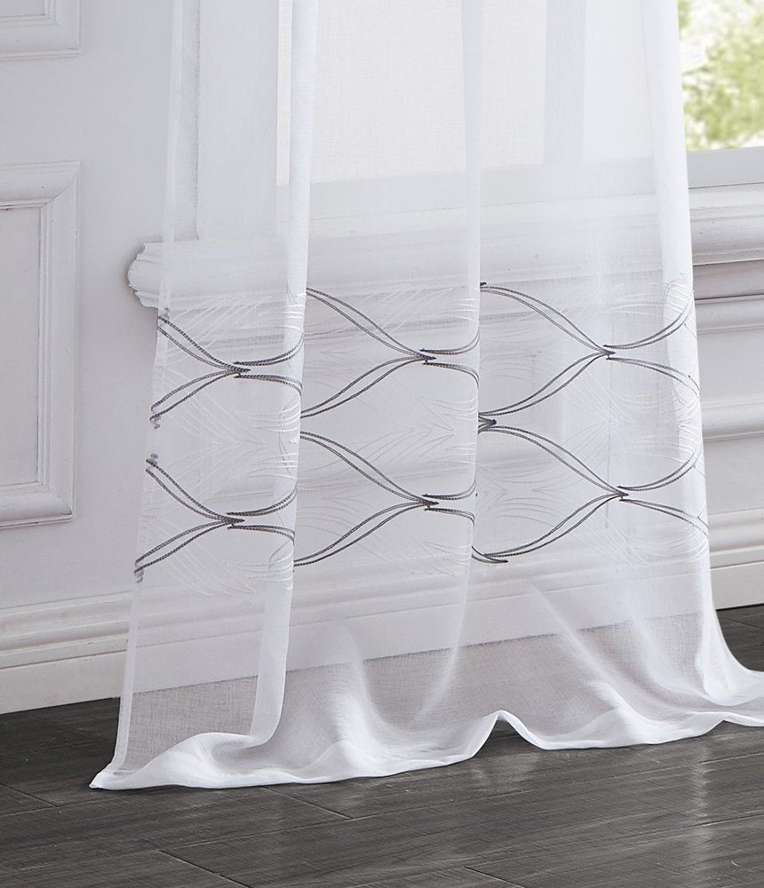 Set of Two 84" White Wave Embroidered Window Panels