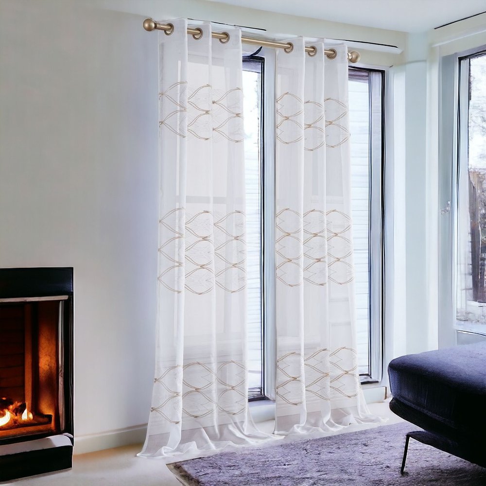 Set of Two 84" Gold Wave Embroidered Window Panels
