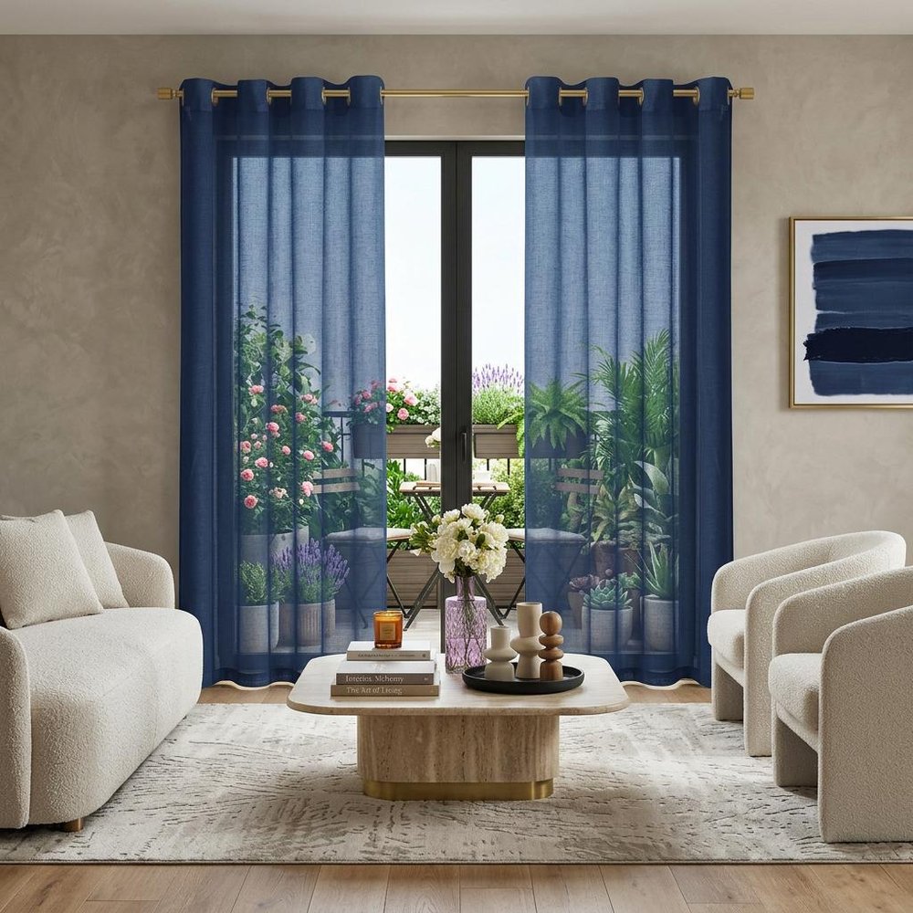 Set of Two 84" Blue Solid Modern Window Panels