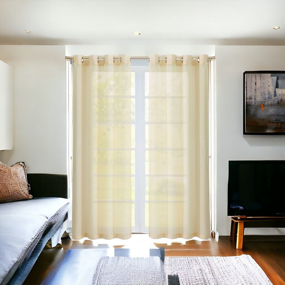 Set of Two 84" Beige Solid Modern Window Panels