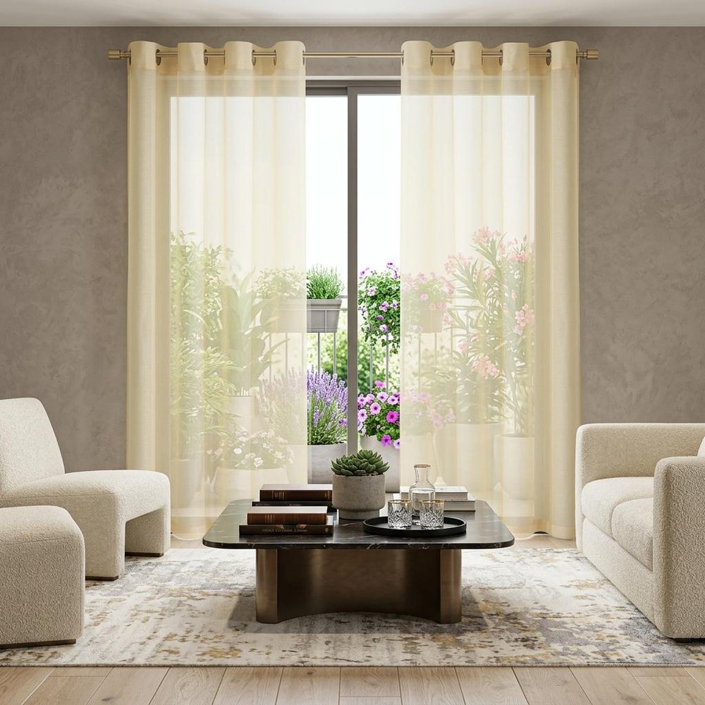 Set of Two 84" Beige Solid Modern Window Panels