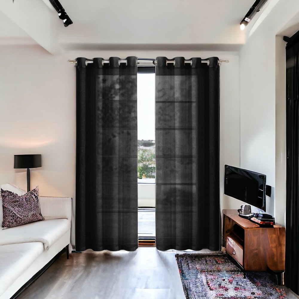 Set of Two 84" Black Solid Modern Window Panels