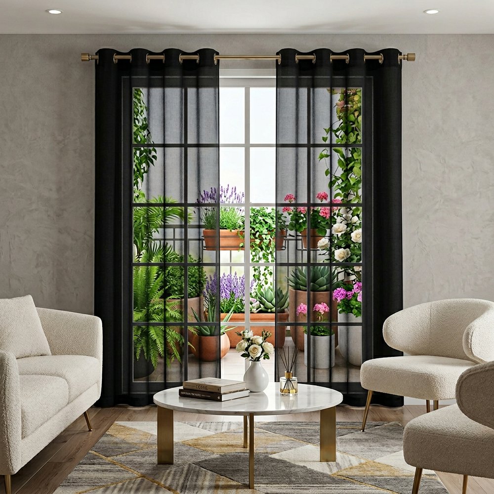 Set of Two 84" Black Solid Modern Window Panels