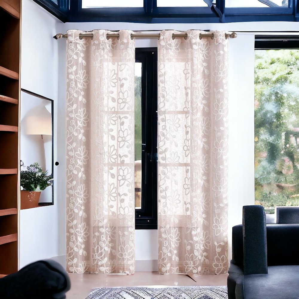 Set of Two 84" Blush Floral Embroidered Window Panels