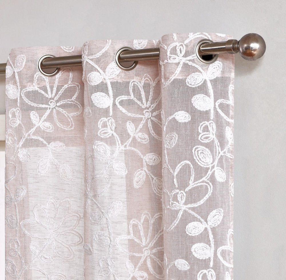 Set of Two 84" Blush Floral Embroidered Window Panels