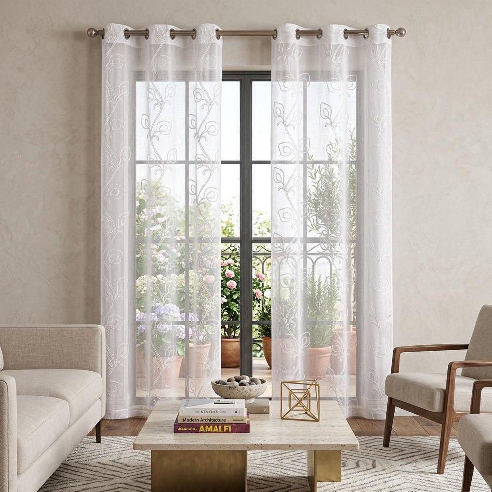 Set of Two 84" Blush Boho Embroidered Window Panels