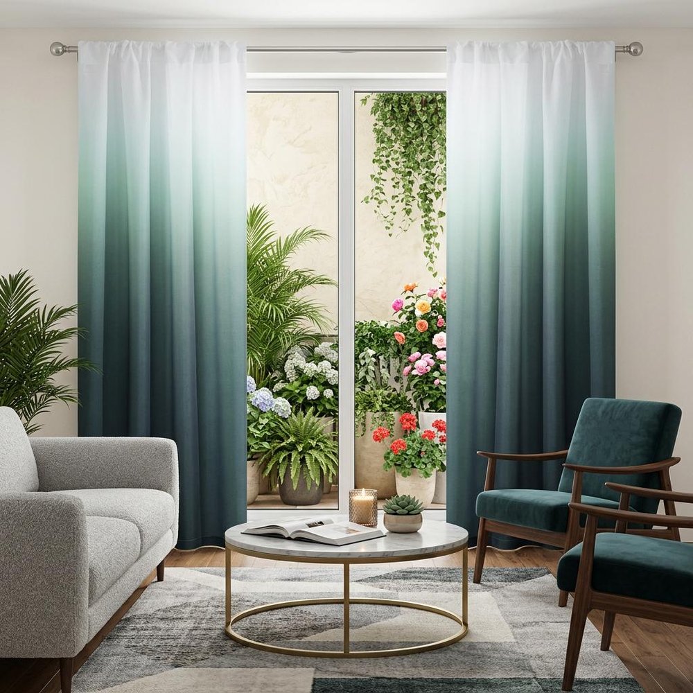 Set of Two 84" Blue Ombre Shades Window Panels